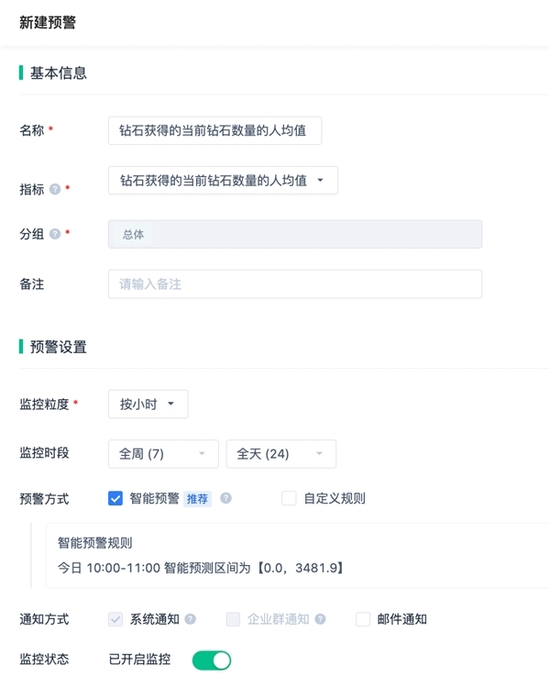 △ 针对钻石获取的智能预警