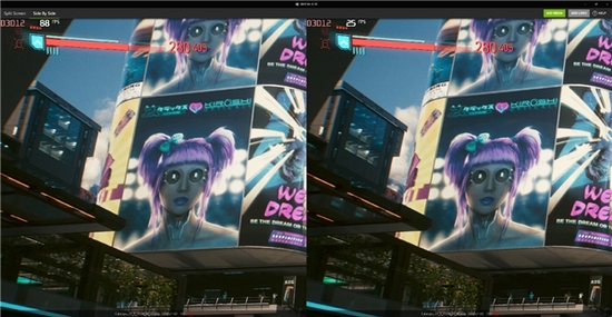 （左：开启NVIDIA DLSS技术，右：关闭NVIDIA DLSS技术）