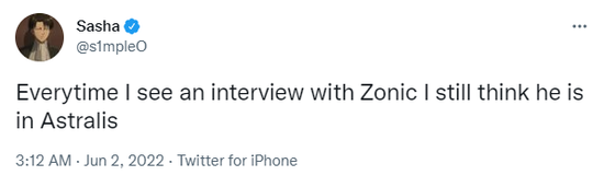 s1mple：每次我看zonic采访都感觉他还在A队