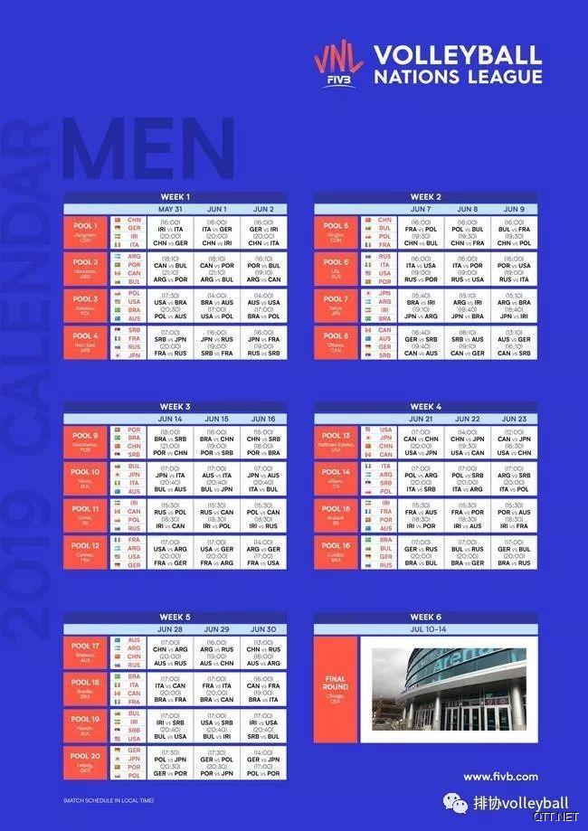 2019世界男排联赛·北仑站 队伍介绍及赛程安排