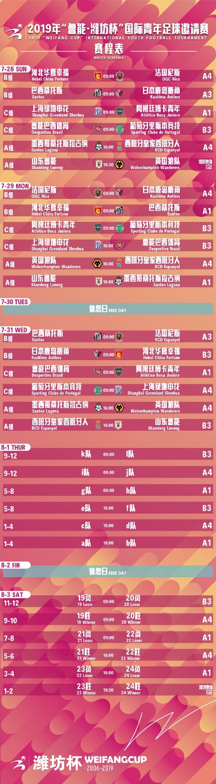 2019鲁能潍坊杯赛程一览表（完整版）