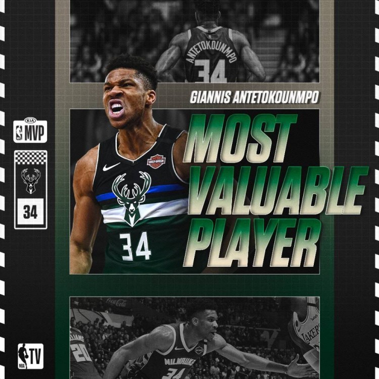 官方：字母哥当选2019-20赛季NBA常规赛MVP