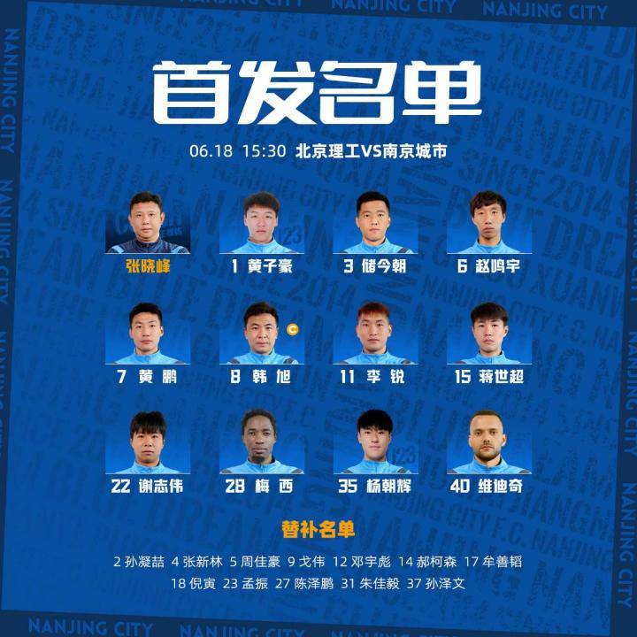 首发名单｜2022中甲联赛第三轮 北京理工vs南...
