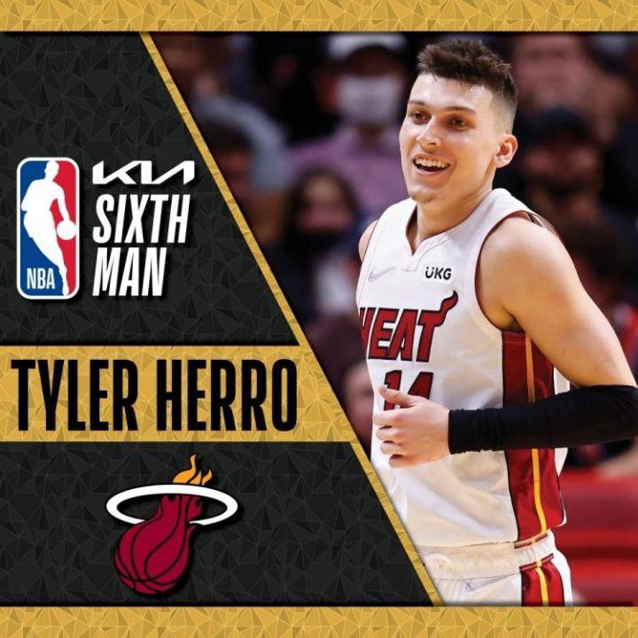 NBA官方：热火后卫泰勒-希罗当选本赛季常规赛最佳第六人