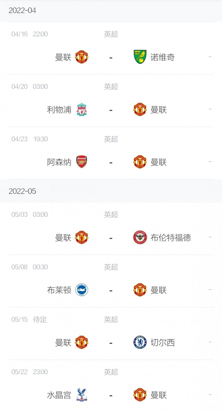 还有机会吗？曼联剩余7场赛程：先后迎战利物浦、阿森纳、切尔西