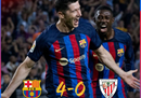 西甲:巴萨4-0毕尔巴鄂竞技，登贝勒4球，莱万射门。