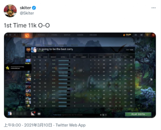skiter冲上11000分