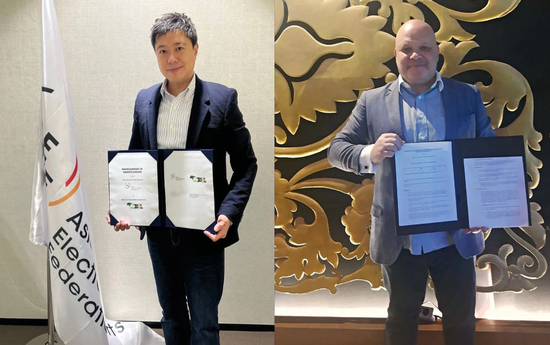 AESF总干事刘钊先生(左)CBDEL主席丹尼尔·科西先生(右)