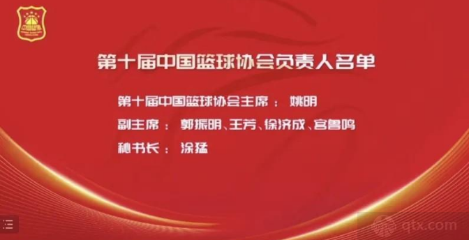 姚明连任篮协主席宫鲁鸣徐济成担任副主席