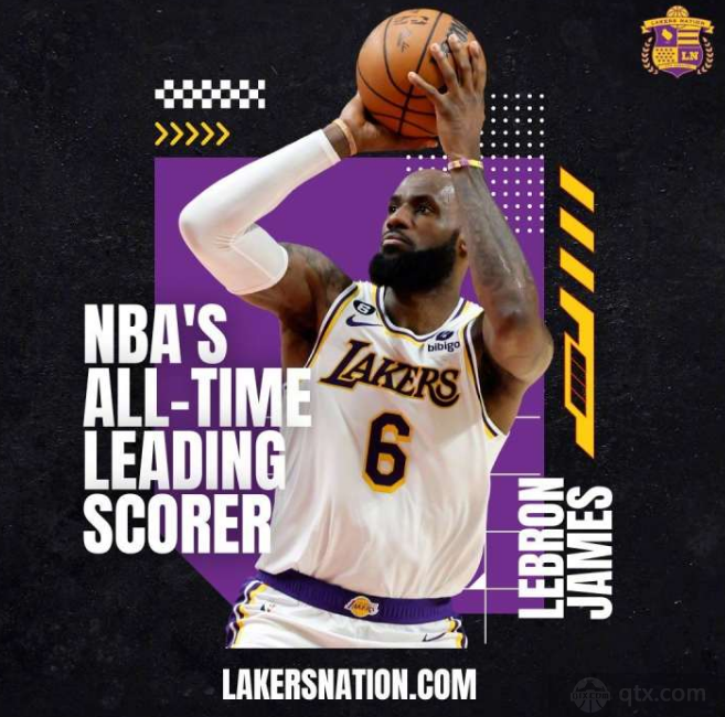 湖人球员勒布朗-詹姆斯成为NBA历史得分王
