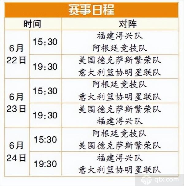四国篮球赛日程安排表