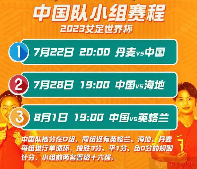 中国女足世界杯2023赛程时间表
