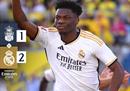西甲:皇马2-1逆转拉斯帕尔马斯，迎来五连胜。维尼修斯让琼·阿玛尼作为替补上场。