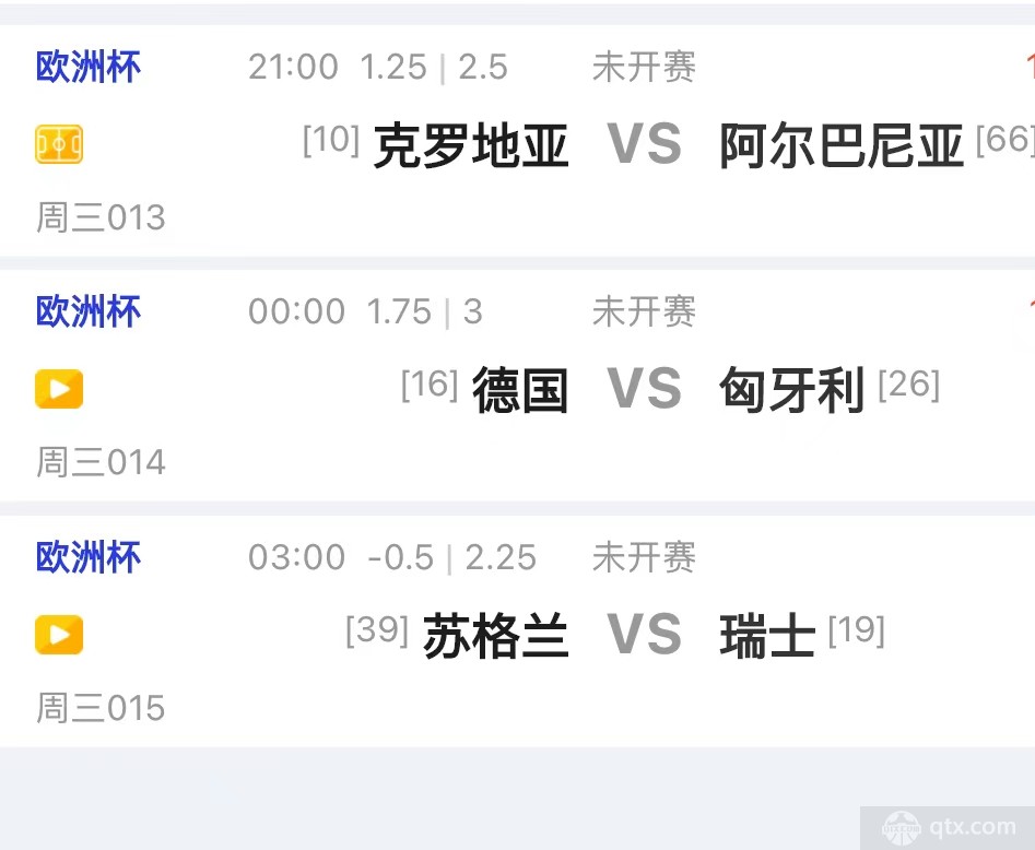 今晚欧洲杯对阵表及时间